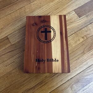 Vintage In Memoriam Holy Bible Cedar Box and Bible